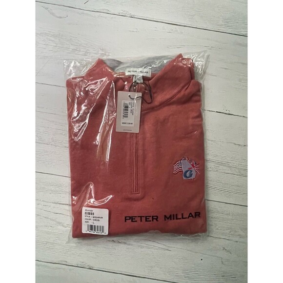 Peter Millar Crown Sport 1/4 Zip Sweatshirt, MS24K49, Clay Rose, Size L $150 - Picture 1 of 6